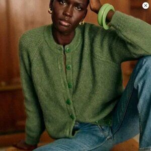 Sezane Othello Button Front Knit Cardigan Sweater in Laurel Green